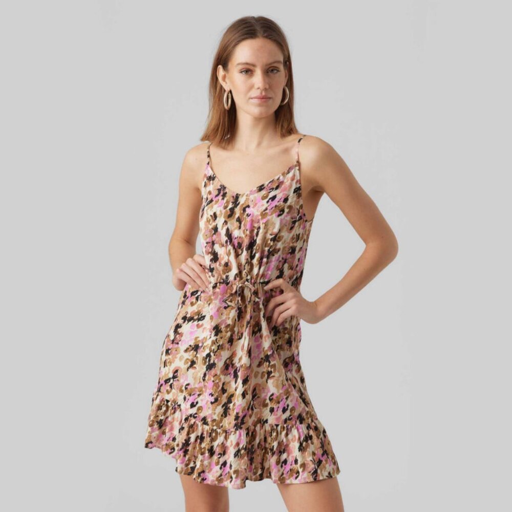 NWT Vero Moda Women's Summer Dress Ruffled Hem Tie Waist Size XS